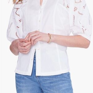 Nick+Zoe Size Large Eyelet Sleeve Stretch Cotton Button-up Shirt
